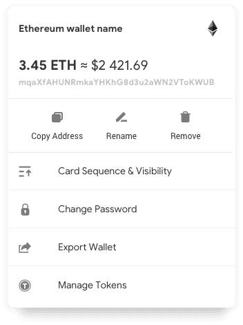 Interface of user wallet