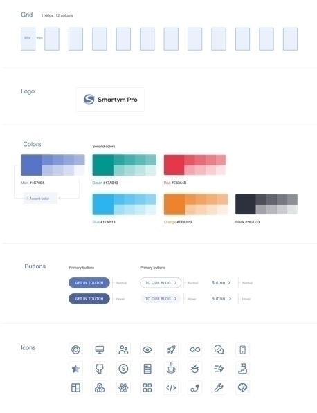 Design examples of colors, icons and buttons