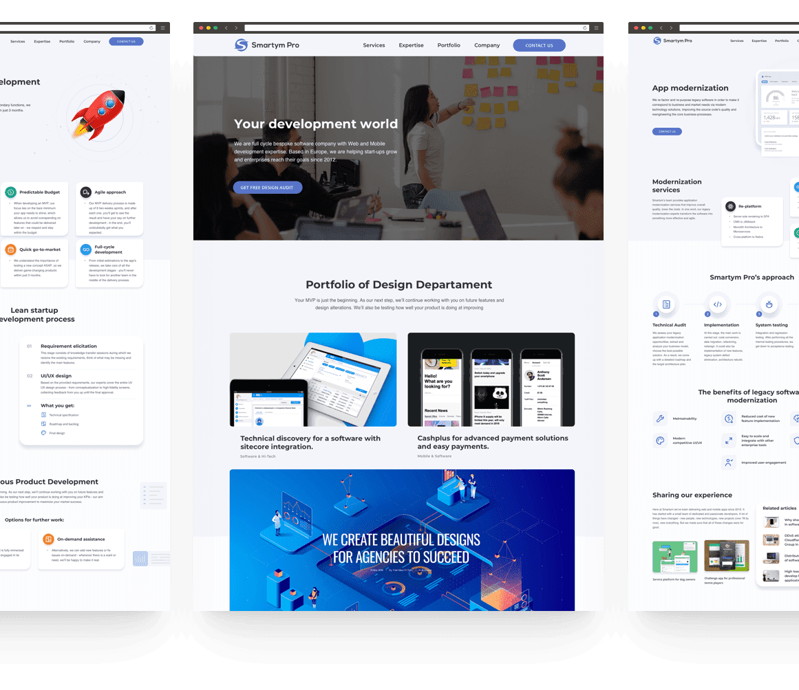 MVP page, Design page and PWA page in full screen
