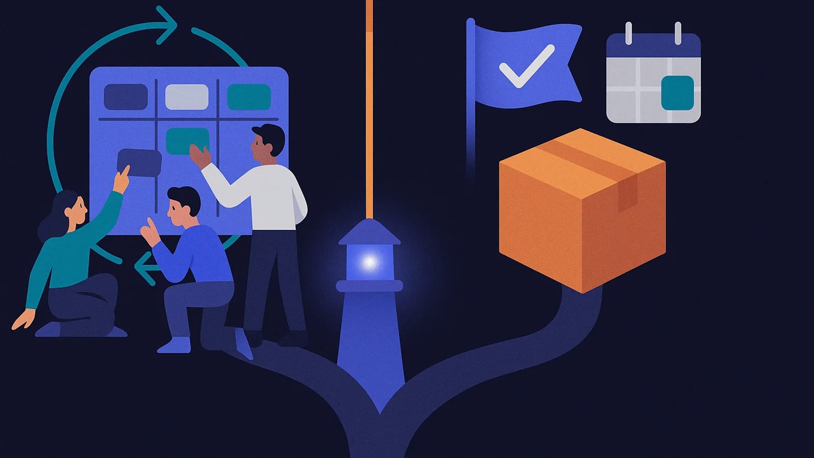 Flat illustration of dedicated development team capacity versus project-based outsourcing delivery models